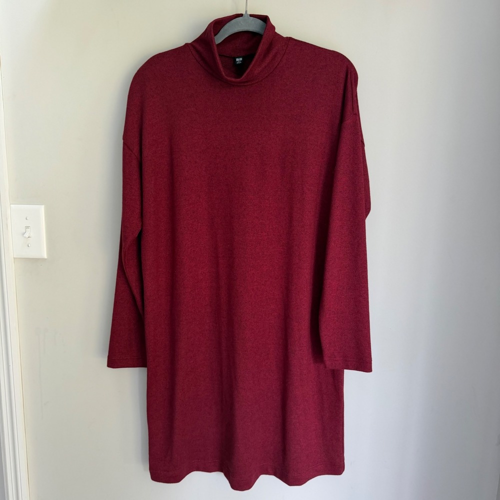 Uniqlo Dress Red Speckled Mock Turtleneck Long Sleeve Drop Shoulder Size Medium